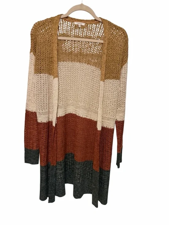 Maurices Colorblock Open-Knit Long Cardigan - Cream, Tan, Rust, Charcoal - Picture 3 of 3